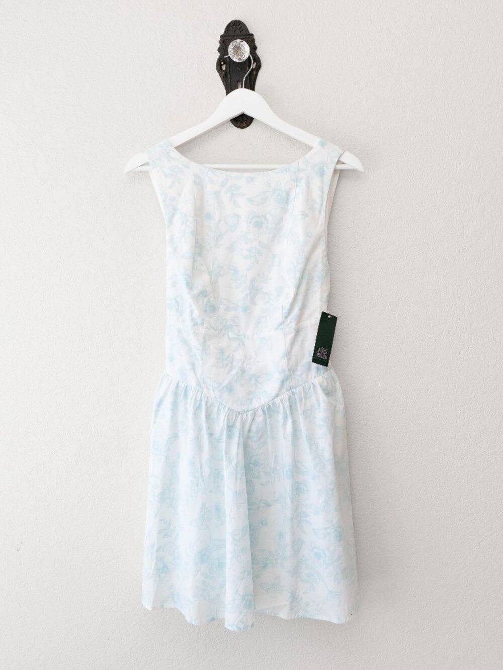 Wild Fable Floral Dress L Blue White Sleeveless Fit & Flare Tie Back NWT